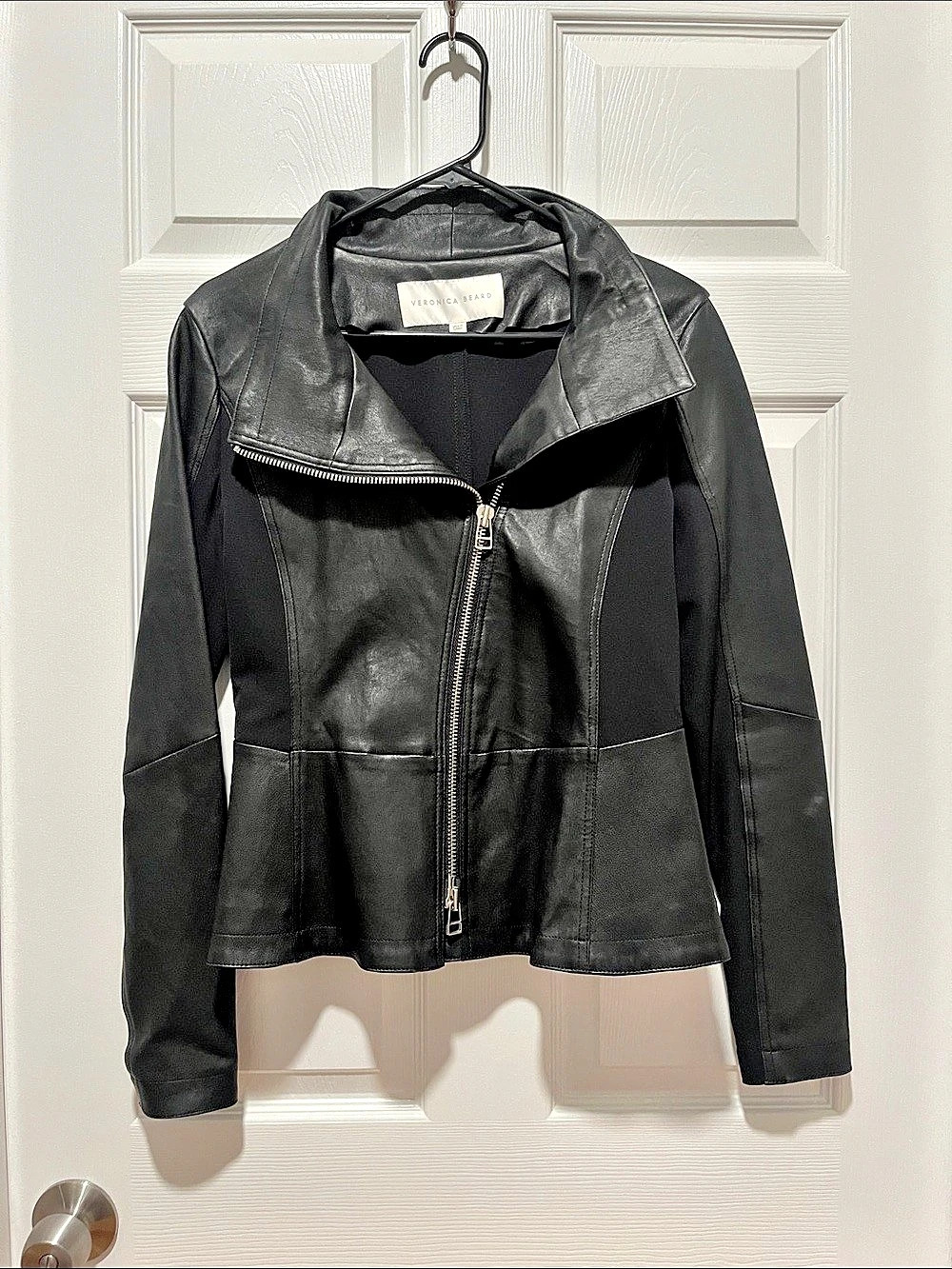 Veronica Beard Quinn Leather Peplum Jacket Black US 8